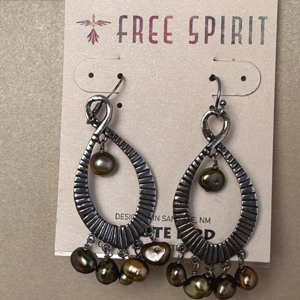 Peyote Bird Boho Teardrop Earrings Bronze Pearls Oxidized Silver NWT Signed - Picture 9 of 11